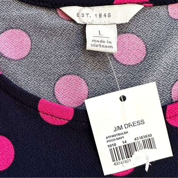 Est. 1946 Dress Dark Blue Pink Polka Dots Long Bell Sleeves Swing Large NEW - Picture 2 of 11